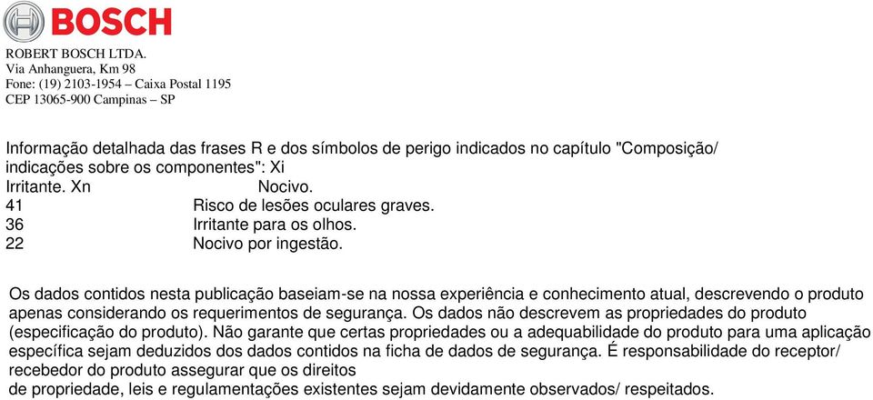 Os dados contidos nesta publicação baseiam-se na nossa experiência e conhecimento atual, descrevendo o produto apenas considerando os requerimentos de segurança.