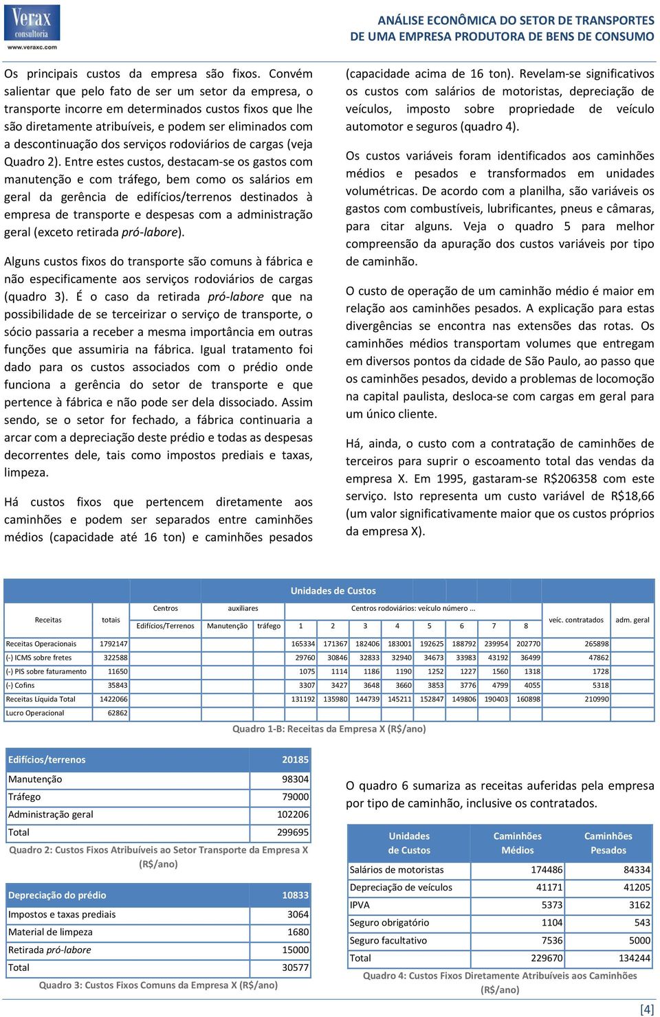 serviços rodoviários de cargas (veja Quadro 2).