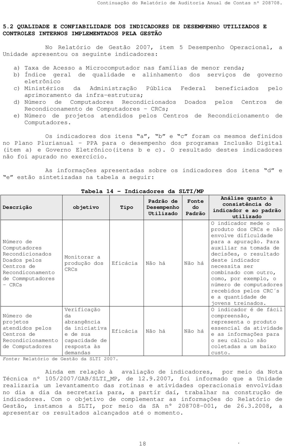 eletrônico c) Ministérios d Administrção Públic Federl beneficidos pelo primormento d infr-estrutur; d) Número de Computdores Recondiciondos Dodos pelos Centros de Recondiconmento de Computdores