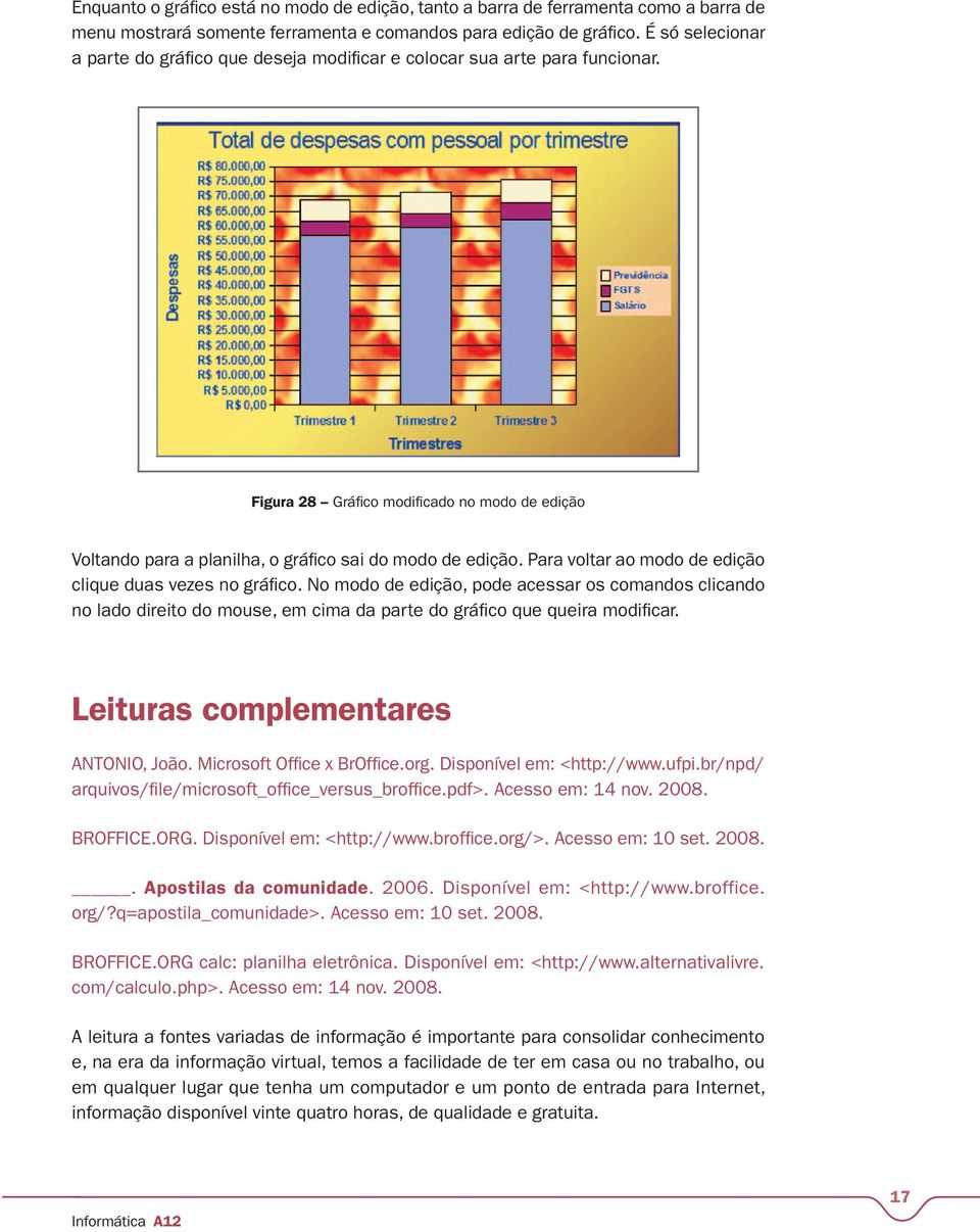 Para voltar ao modo de edição clique duas vezes no gráfico. No modo de edição, pode acessar os comandos clicando no lado direito do mouse, em cima da parte do gráfico que queira modificar.