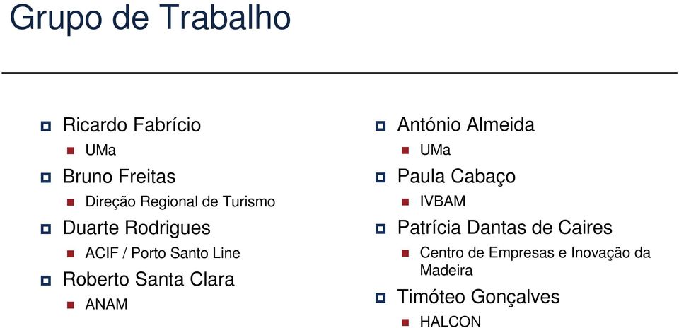 Clara ANAM António Almeida UMa Paula Cabaço IVBAM Patrícia Dantas de