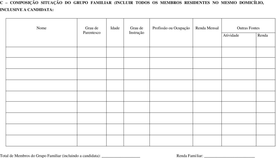 Grau de Instrução Profissão ou Ocupação Renda Mensal Outras Fontes Atividade