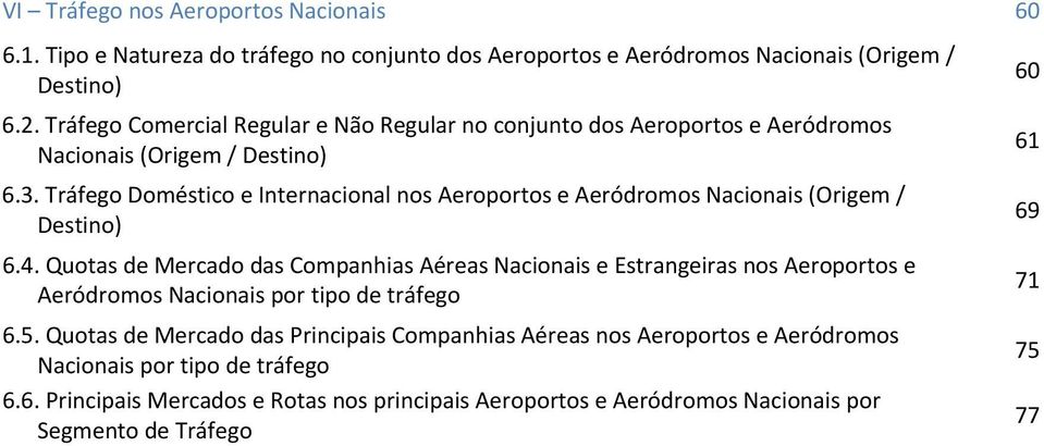 Tráfego Doméstico e Internacional nos Aeroportos e Aeródromos Nacionais (Origem / Destino) 6.4.