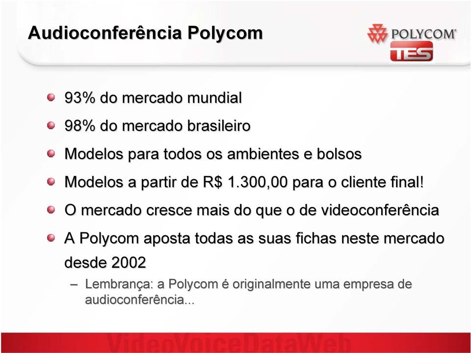 O mercado cresce mais do que o de videoconferência A Polycom aposta todas as suas fichas