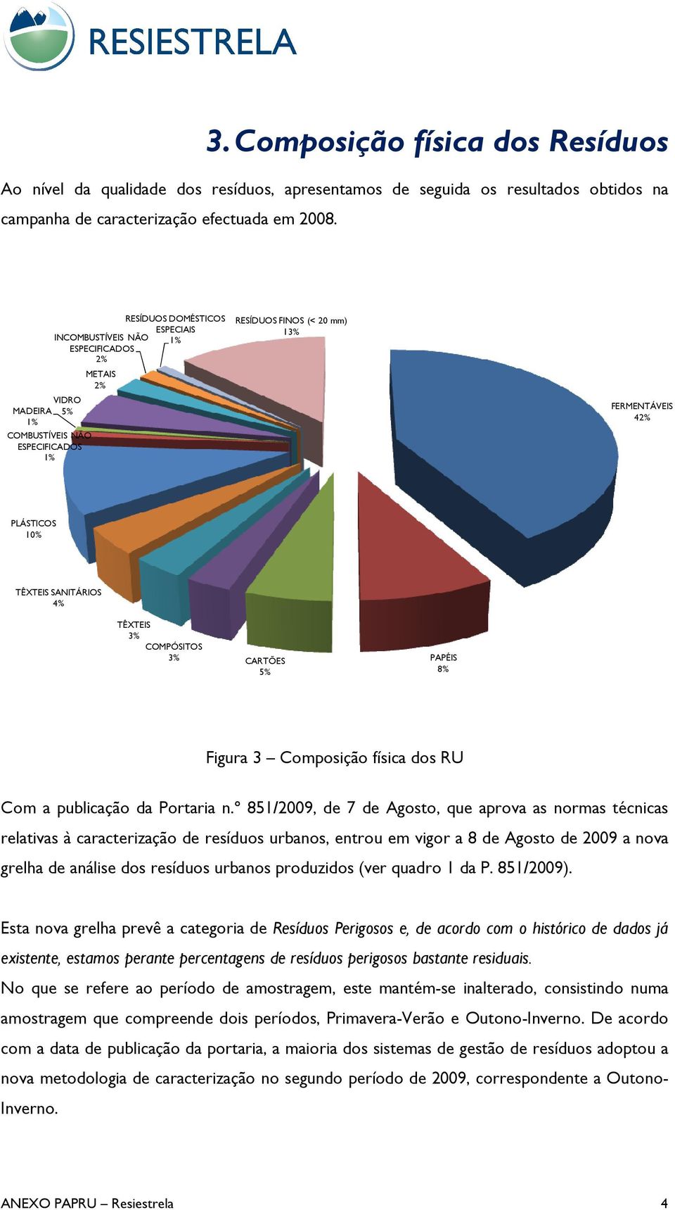 TÊXTEIS SANITÁRIOS 4% TÊXTEIS 3% COMPÓSITOS 3% CARTÕES 5% PAPÉIS 8% Figura 3 Composição física dos RU Com a publicação da Portaria n.