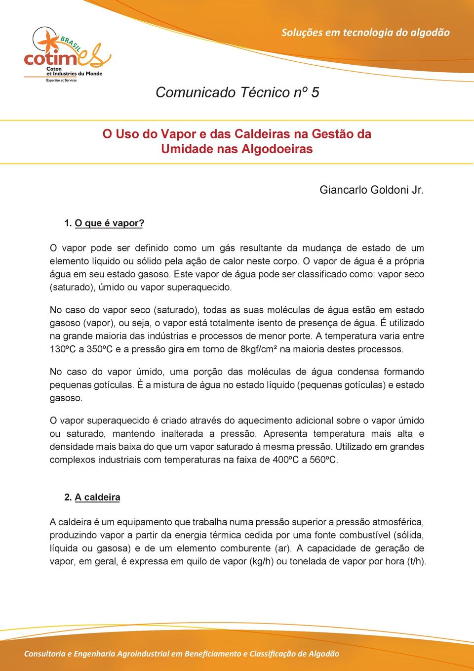 Este vapor de água pode ser classificado como: vapor seco (saturado), úmido ou vapor superaquecido.