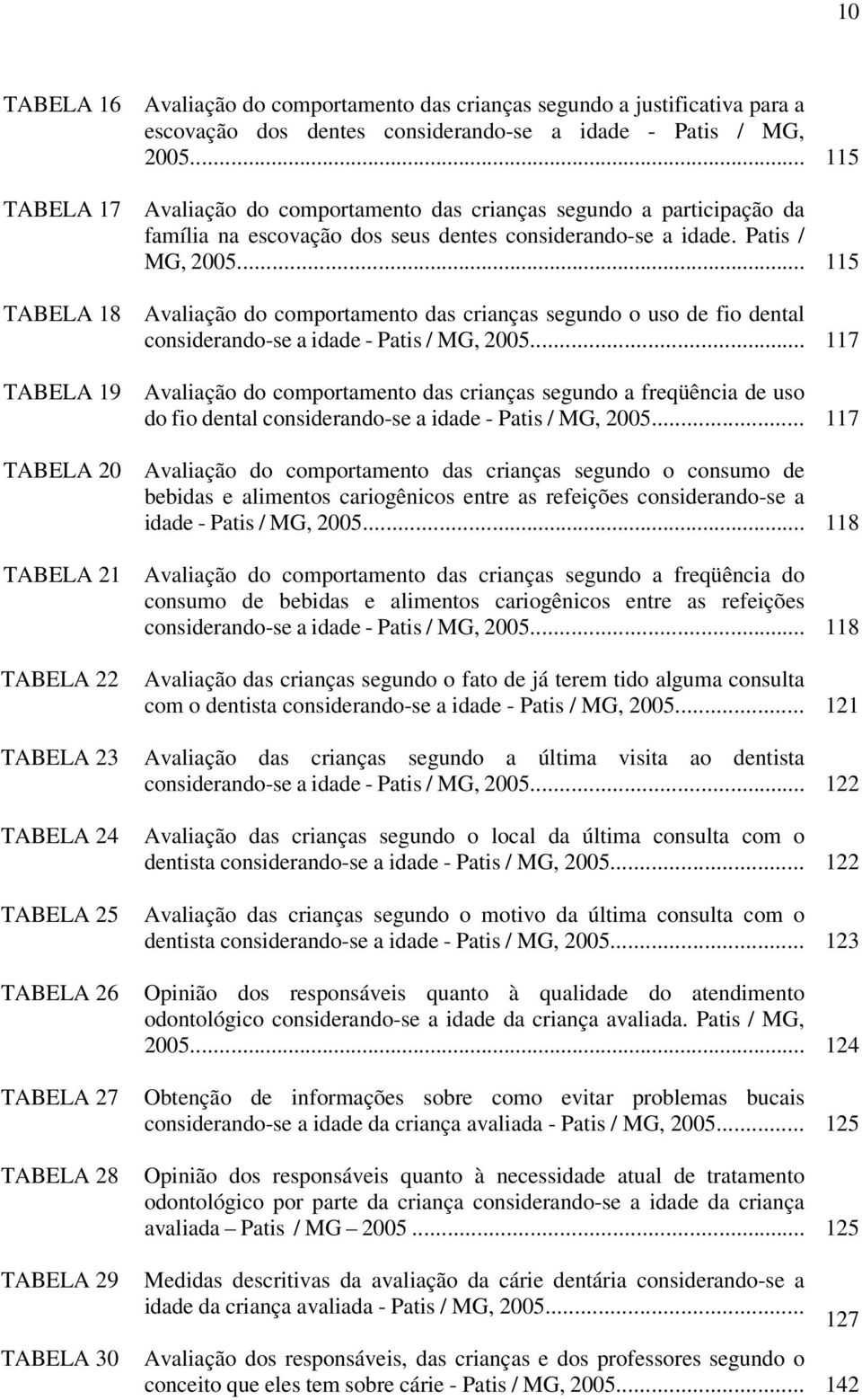 .. 115 Avaliação do comportamento das crianças segundo a participação da família na escovação dos seus dentes considerando-se a idade. Patis / MG, 2005.