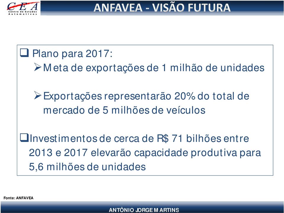 veículos Investimentos de cerca de R$ 71 bilhões entre 2013 e 2017