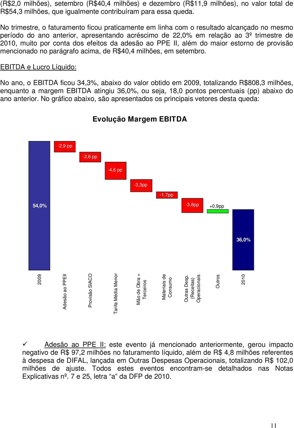 dos efeitos da adesão ao PPE II, além do maior estorno de provisão mencionado no parágrafo acima, de R$40,4 milhões, em setembro.