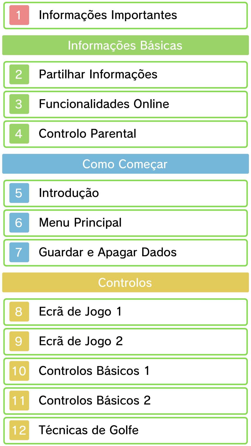 Menu Principal 7 Guardar e Apagar Dados Controlos 8 Ecrã de Jogo 1 9 Ecrã