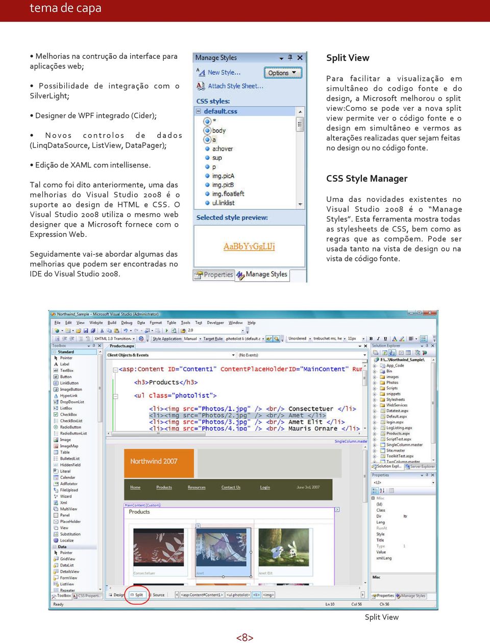 O Visual Studio 2008 utiliza o mesmo web designer que a Microsoft fornece com o Expression Web.