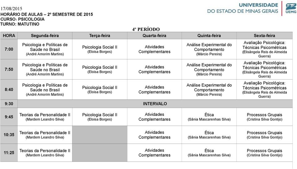 Técnicas Psicométricas (Elisângela Reis de Almeida Guerra) Avaliação Psicológica: Técnicas Psicométricas (Elisângela Reis de Almeida Guerra) Teorias da Personalidade II Ética (Sânia Mascarenhas