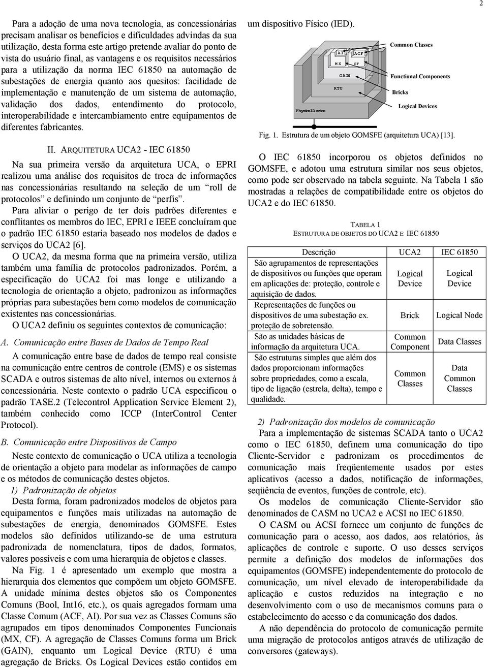 sistema de automação, validação dos dados, entendimento do protocolo, interoperabilidade e intercambiamento entre equipamentos de diferentes fabricantes. II.