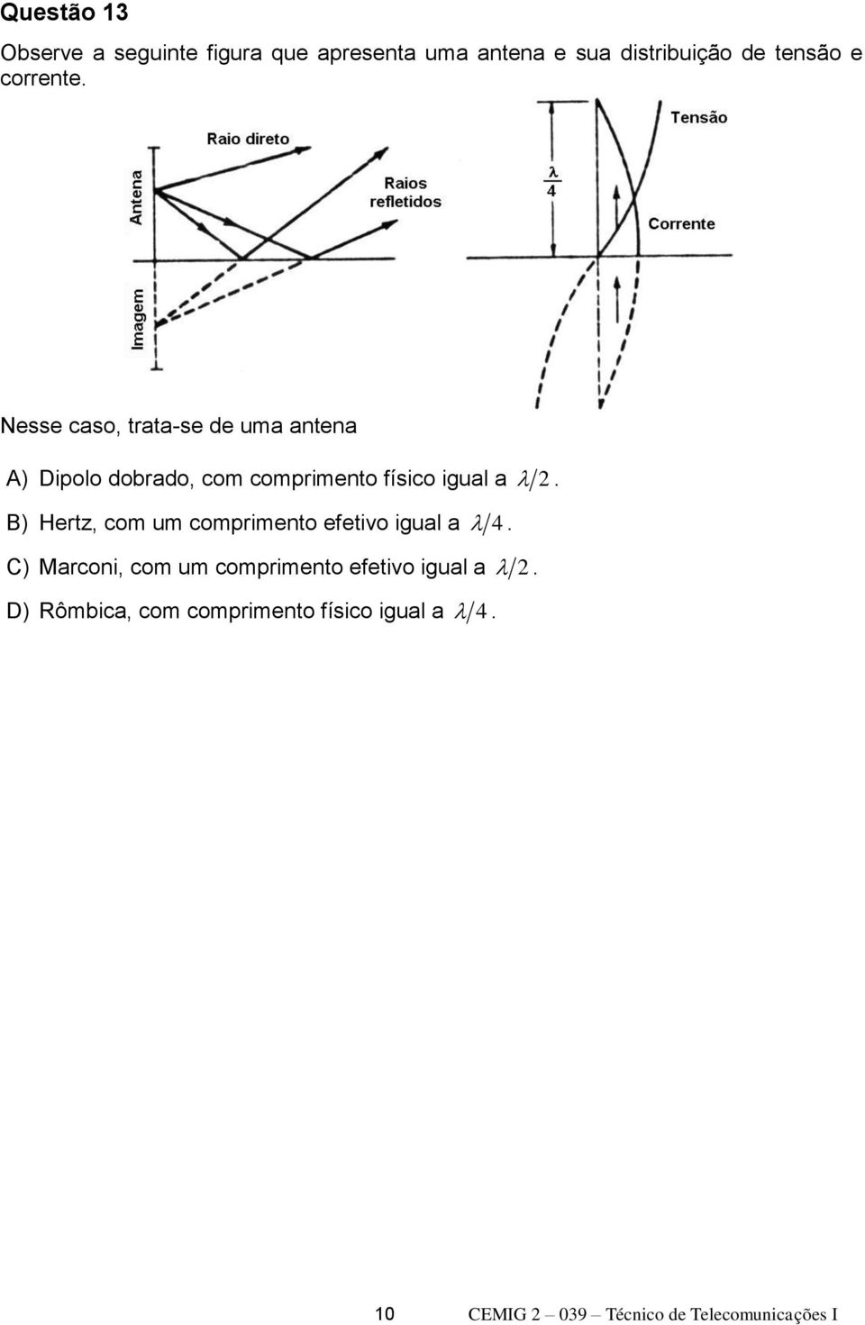 Nesse caso, trata-se de uma antena A) Dipolo dobrado, com comprimento físico igual a 2.