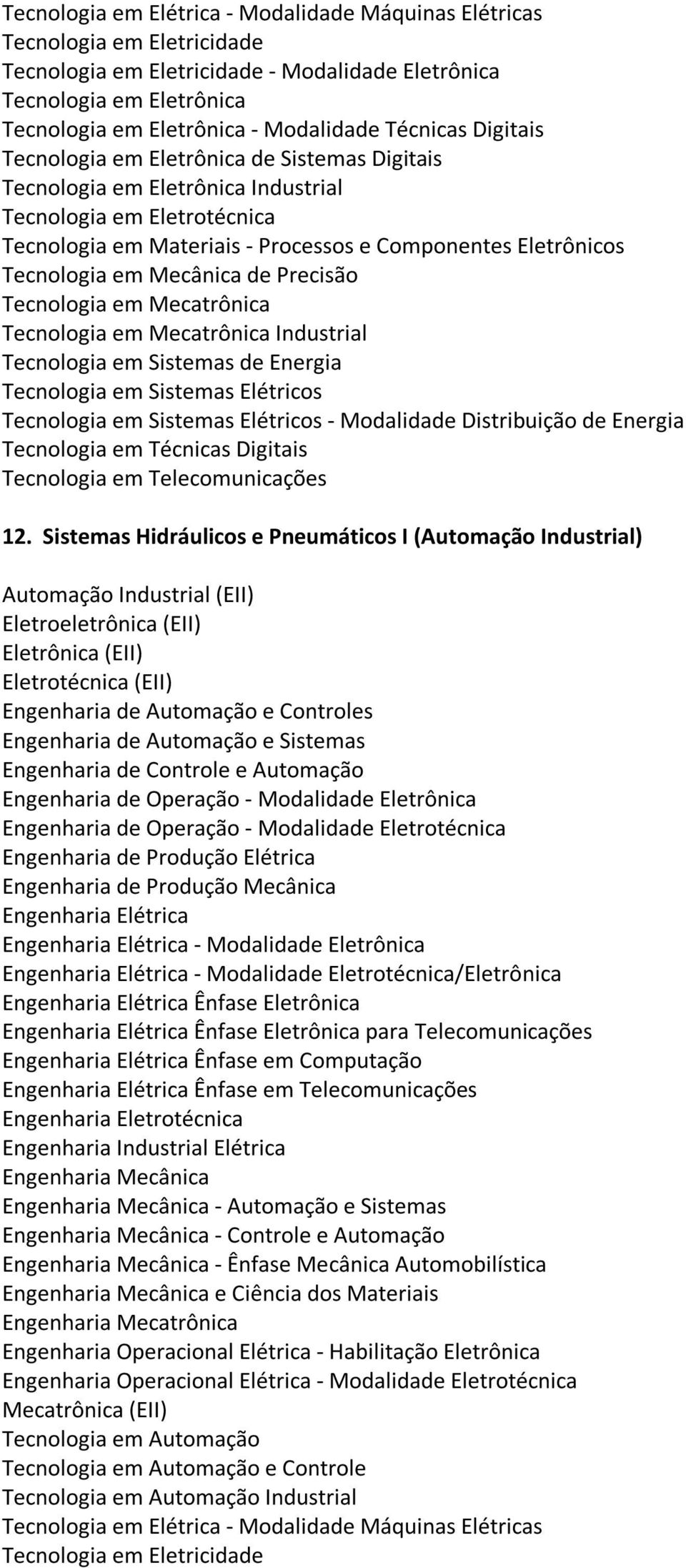 Mecânica - Modalidade Eletrotécnica/Eletrônica para Telecomunicações Ênfase em Computação Ênfase em Telecomunicações