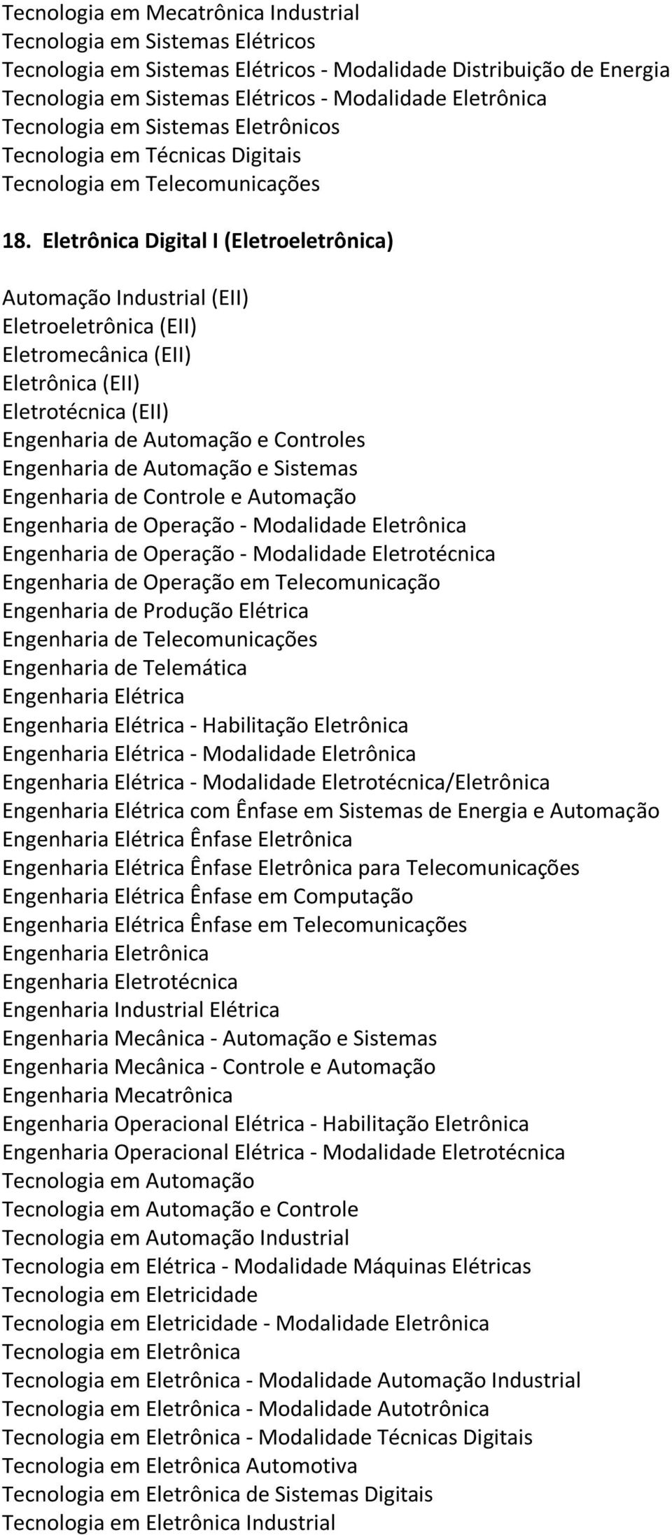 Modalidade Eletrotécnica/Eletrônica com Ênfase em Sistemas de Energia e Automação para Telecomunicações