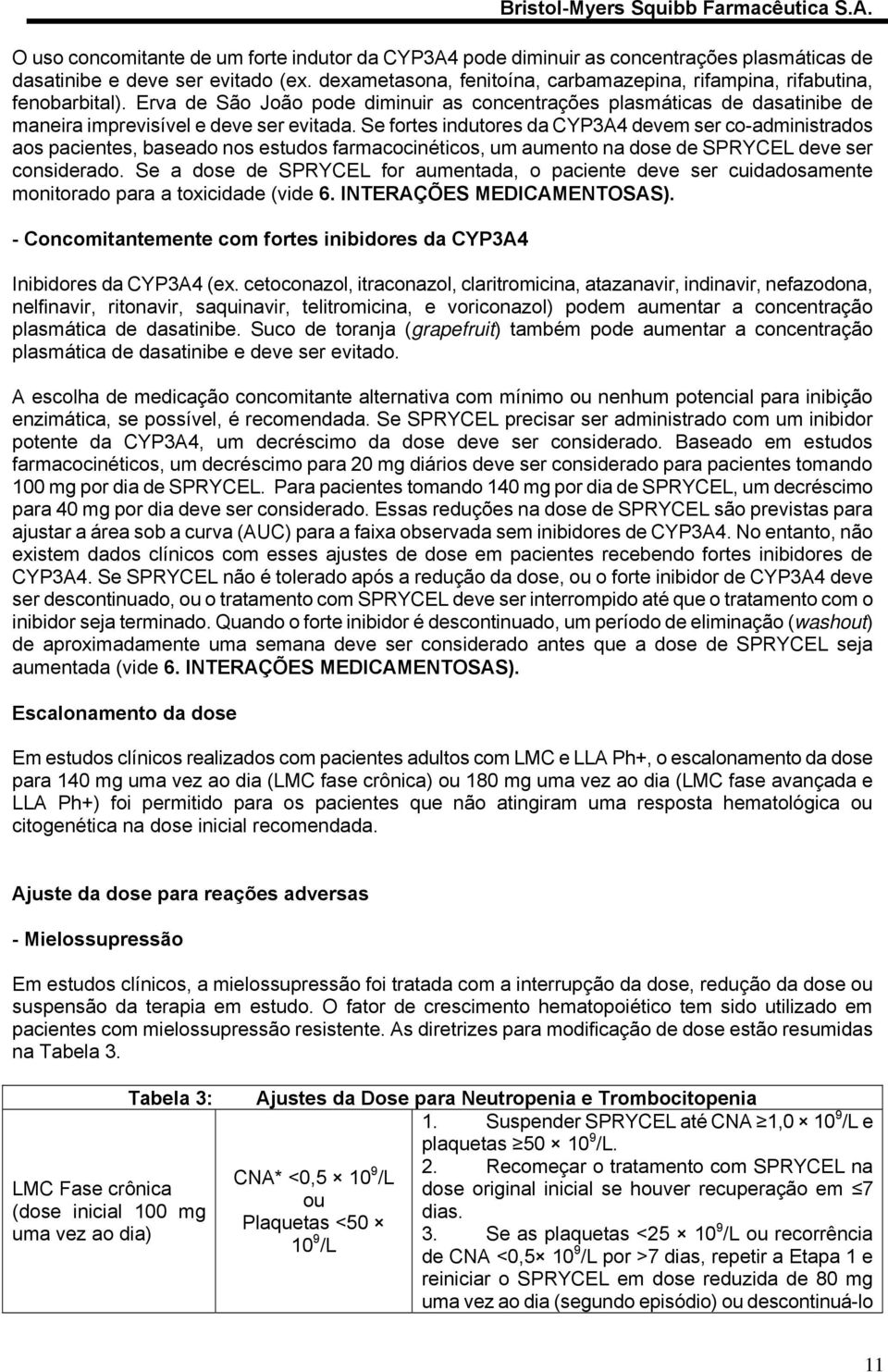 Se fortes indutores da CYP3A4 devem ser co-administrados aos pacientes, baseado nos estudos farmacocinéticos, um aumento na dose de SPRYCEL deve ser considerado.