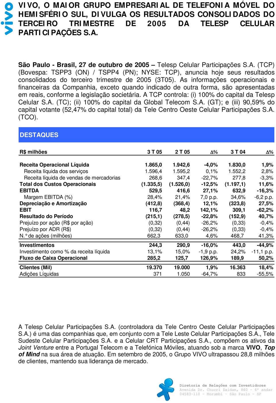 As informações operacionais e financeiras da Companhia, exceto quando indicado de outra forma, são apresentadas em reais, conforme a legislação societária.