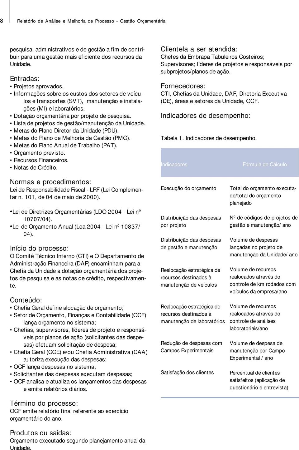 Lista de projetos de gestão/manutenção da Unidade. Metas do Plano Diretor da Unidade (PDU). Metas do Plano de Melhoria da Gestão (PMG). Metas do Plano Anual de Trabalho (PAT). Orçamento previsto.