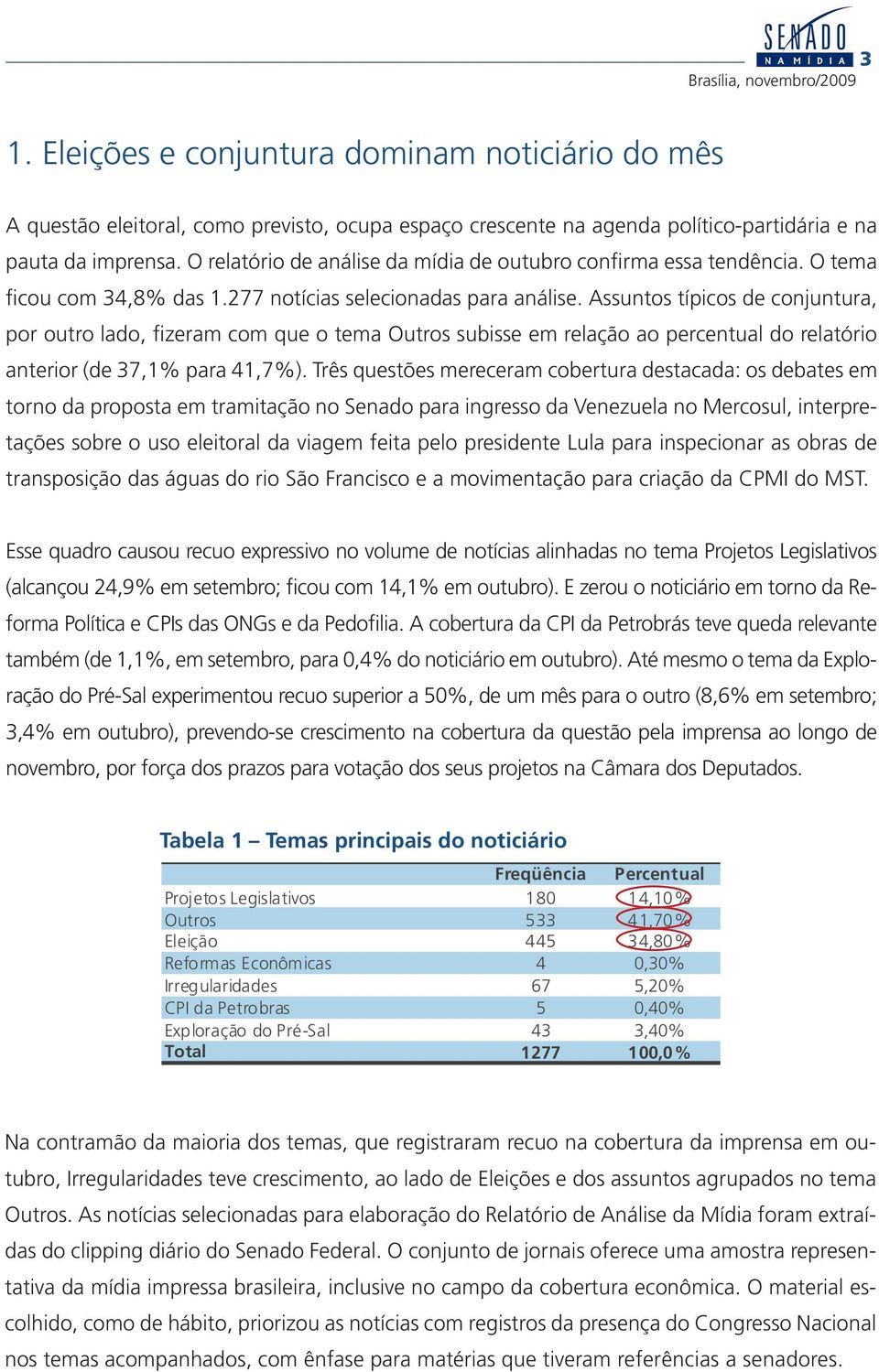 Assuntos típicos de conjuntura, por outro lado, fizeram com que o tema Outros subisse em relação ao percentual do relatório anterior (de 37,1% para 41,7%).