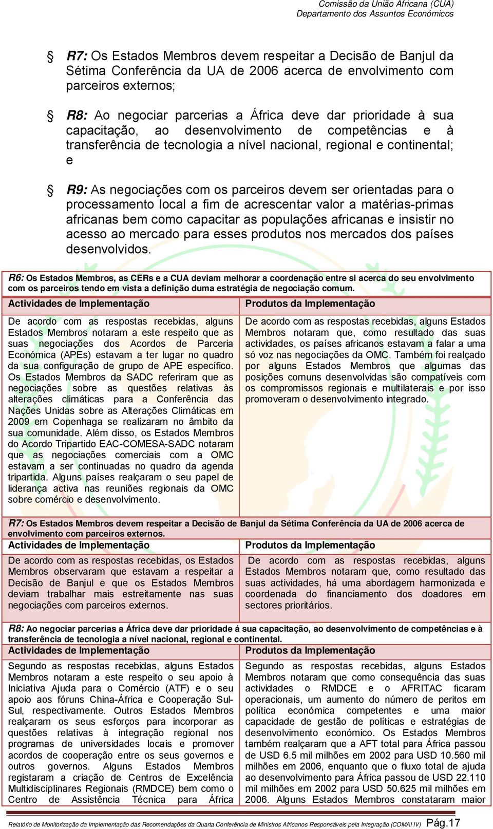 processamento local a fim de acrescentar valor a matérias-primas africanas bem como capacitar as populações africanas e insistir no acesso ao mercado para esses produtos nos mercados dos países