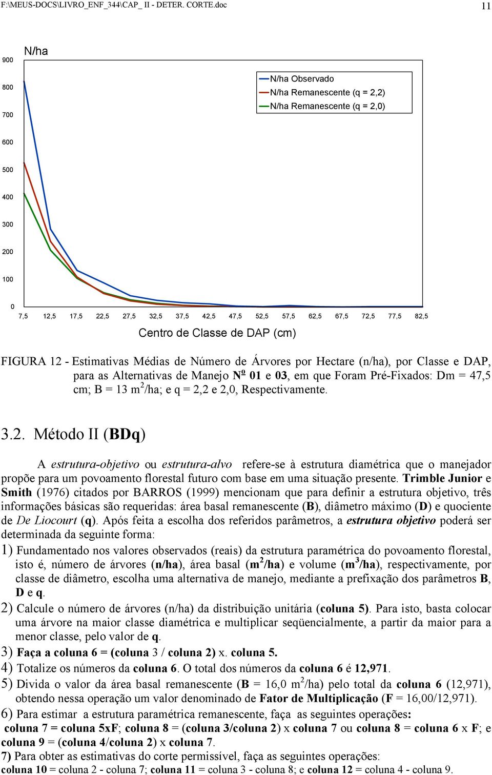 por Classe e DAP, para as Alternativas de Manejo N o 1 e 3, em que Foram Pré-Fixados: Dm = 47,5 cm; B = 13 ; e q = 2,