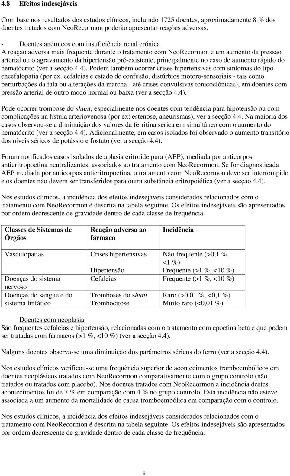 principalmente no caso de aumento rápido do hematócrito (ver a secção 4.4). Podem também ocorrer crises hipertensivas com sintomas do tipo encefalopatia (por ex.