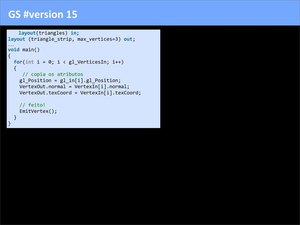 atributos gl_position = gl_in[i].gl_position; VertexOut.normal = VertexIn[i].