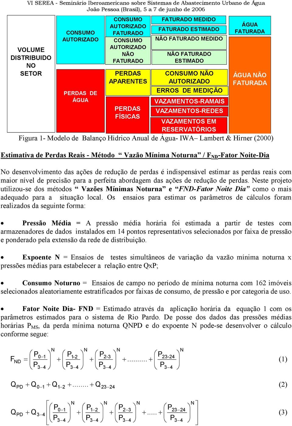 Água- IWA Lambert & Hirner (2000) Estimativa de Perdas Reais - Método Vazão Mínima oturna / F D -Fator oite-dia o desenvolvimento das ações de redução de perdas é indispensável estimar as perdas