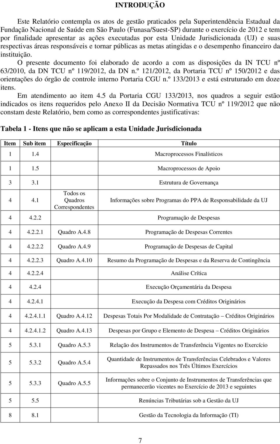 O presente documento foi elaborado de acordo a com as disposições da IN TCU nº 63/2010, da DN TCU nº 119/2012, da DN n.