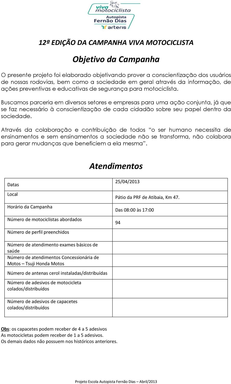 Buscamos parceria em diversos setores e empresas para uma ação conjunta, já que se faz necessário à conscientização de cada cidadão sobre seu papel dentro da sociedade.