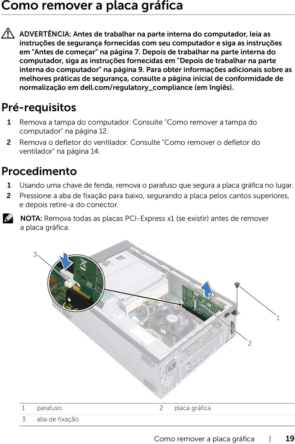 Pré-requisitos 1 Remova a tampa do computador. Consulte "Como remover a tampa do computador" na página 12. 2 Remova o defletor do ventilador.