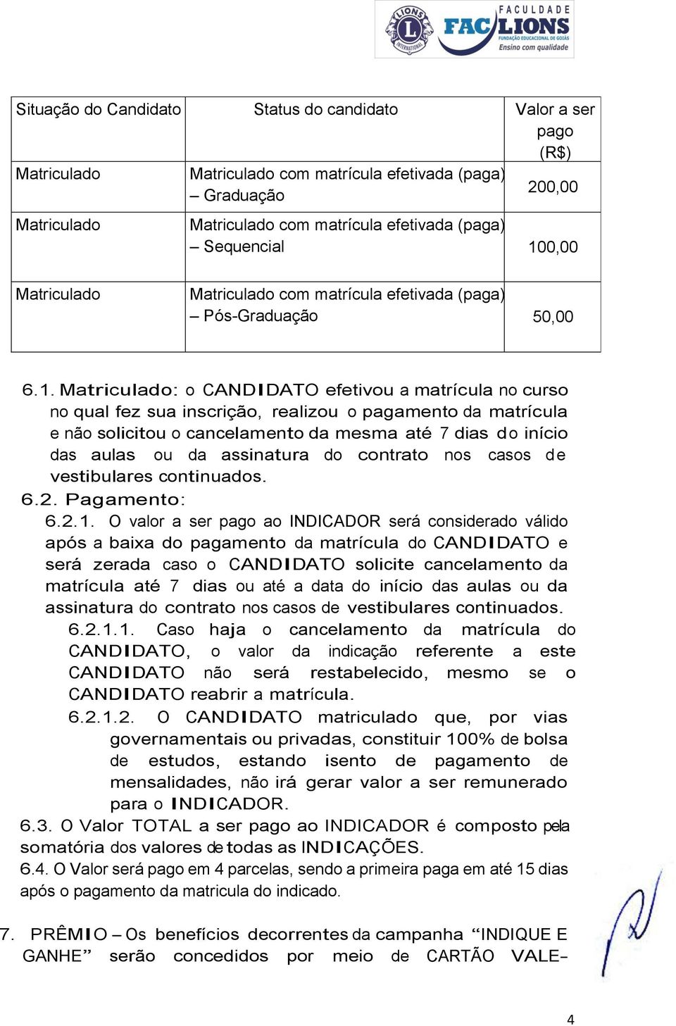 0,00 Matriculado Matriculado com matrícula efetivada (paga) Pós-Graduação 50,00 6.1.