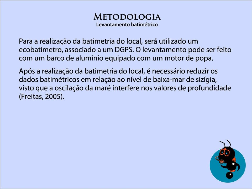 O levantamento pode ser feito com um barco de alumínio equipado com um motor de popa.