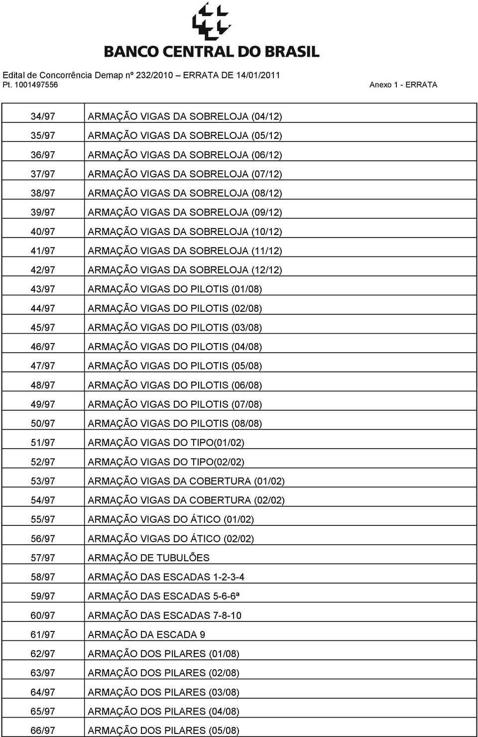PILOTIS (01/08) 44/97 ARMAÇÃO VIGAS DO PILOTIS (02/08) 45/97 ARMAÇÃO VIGAS DO PILOTIS (03/08) 46/97 ARMAÇÃO VIGAS DO PILOTIS (04/08) 47/97 ARMAÇÃO VIGAS DO PILOTIS (05/08) 48/97 ARMAÇÃO VIGAS DO