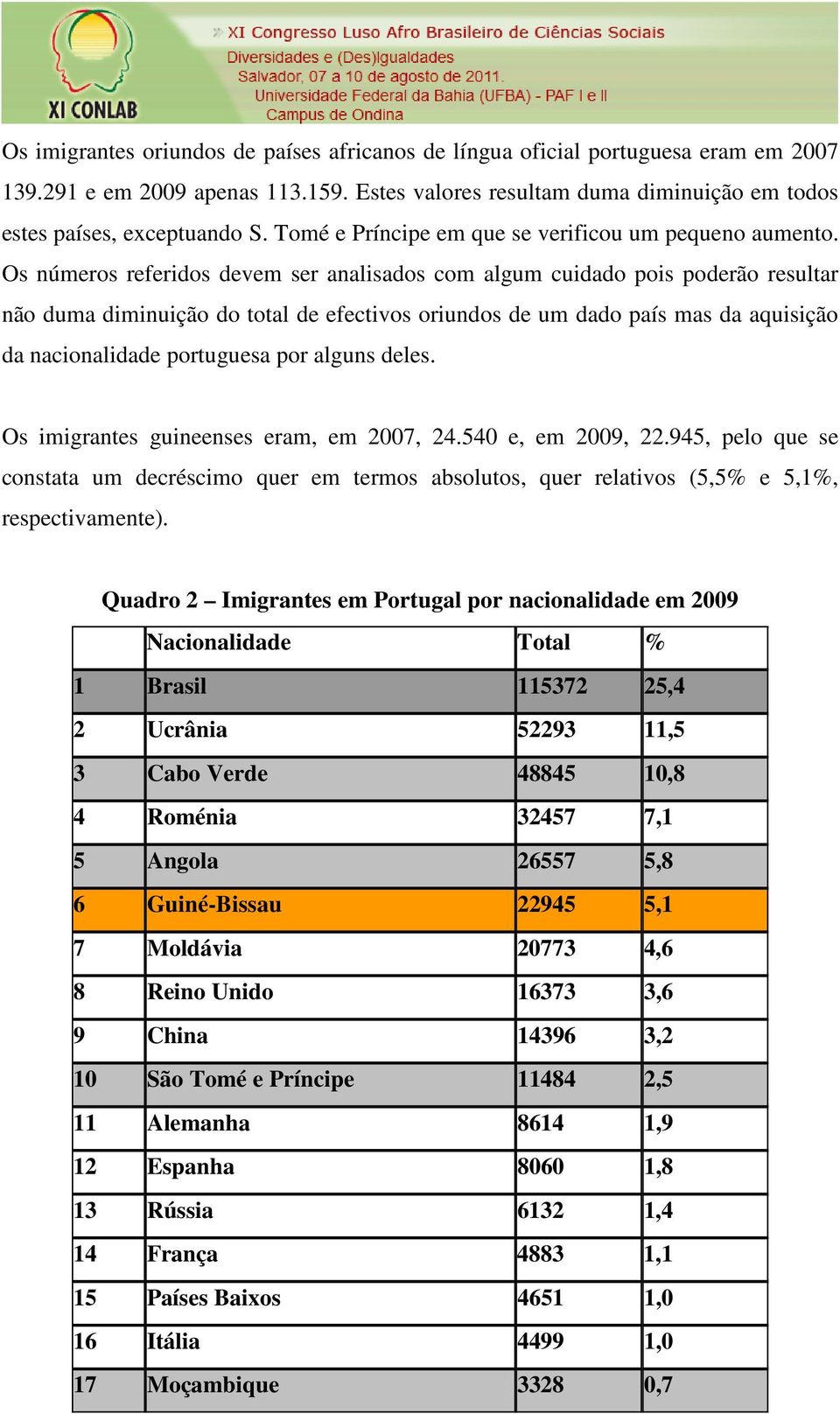 Os números referidos devem ser analisados com algum cuidado pois poderão resultar não duma diminuição do total de efectivos oriundos de um dado país mas da aquisição da nacionalidade portuguesa por