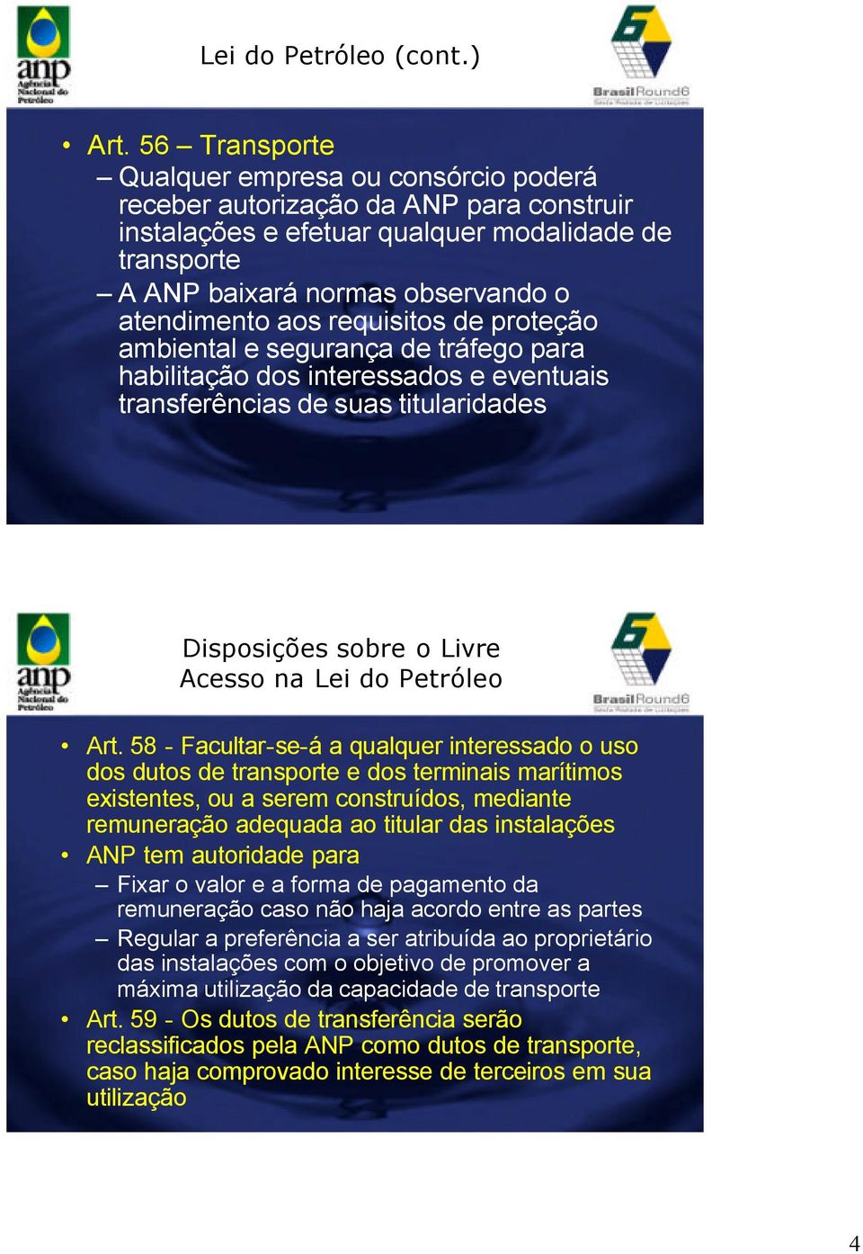 requisitos de proteção ambiental e segurança de tráfego para habilitação dos interessados e eventuais transferências de suas titularidades Disposições sobre o Livre Acesso na Lei do Petróleo Art.