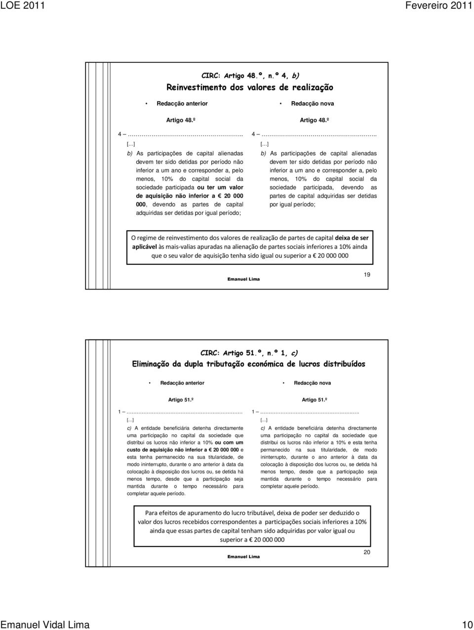 . [ ] b) As participações de capital alienadas devem ter sido detidas por período não inferior a um ano e corresponder a, pelo menos, 10% do capital social da sociedade participada ou ter um valor de