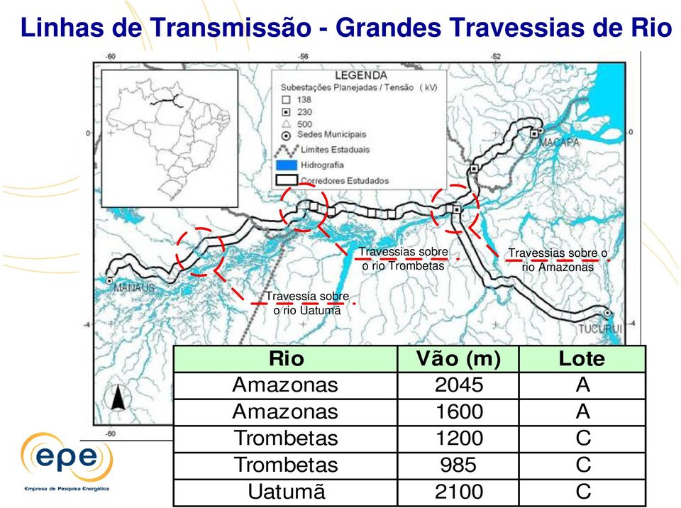 Amazonas Travessia sobre o rio Uatumã Rio Vão (m) Lote