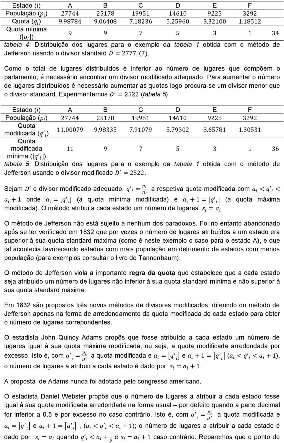 Como o total de lugares distribuídos é inferior ao número de lugares que compõem o parlamento, é necessário encontrar um divisor modificado adequado.