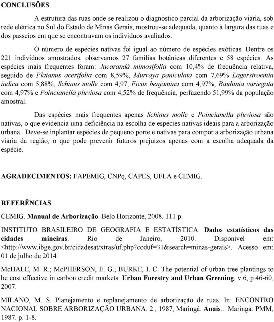 Dentre os 221 indivíduos amostrados, observamos 27 famílias botânicas diferentes e 58 espécies.