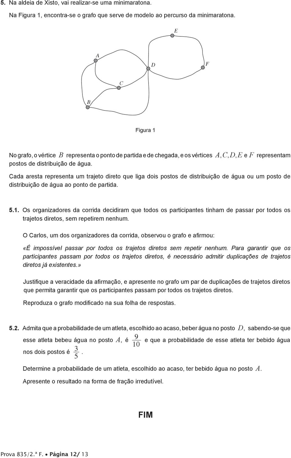 Cada aresta representa um trajeto direto que liga dois postos de distribuição de água ou um posto de distribuição de água ao ponto de partida. 5.1.