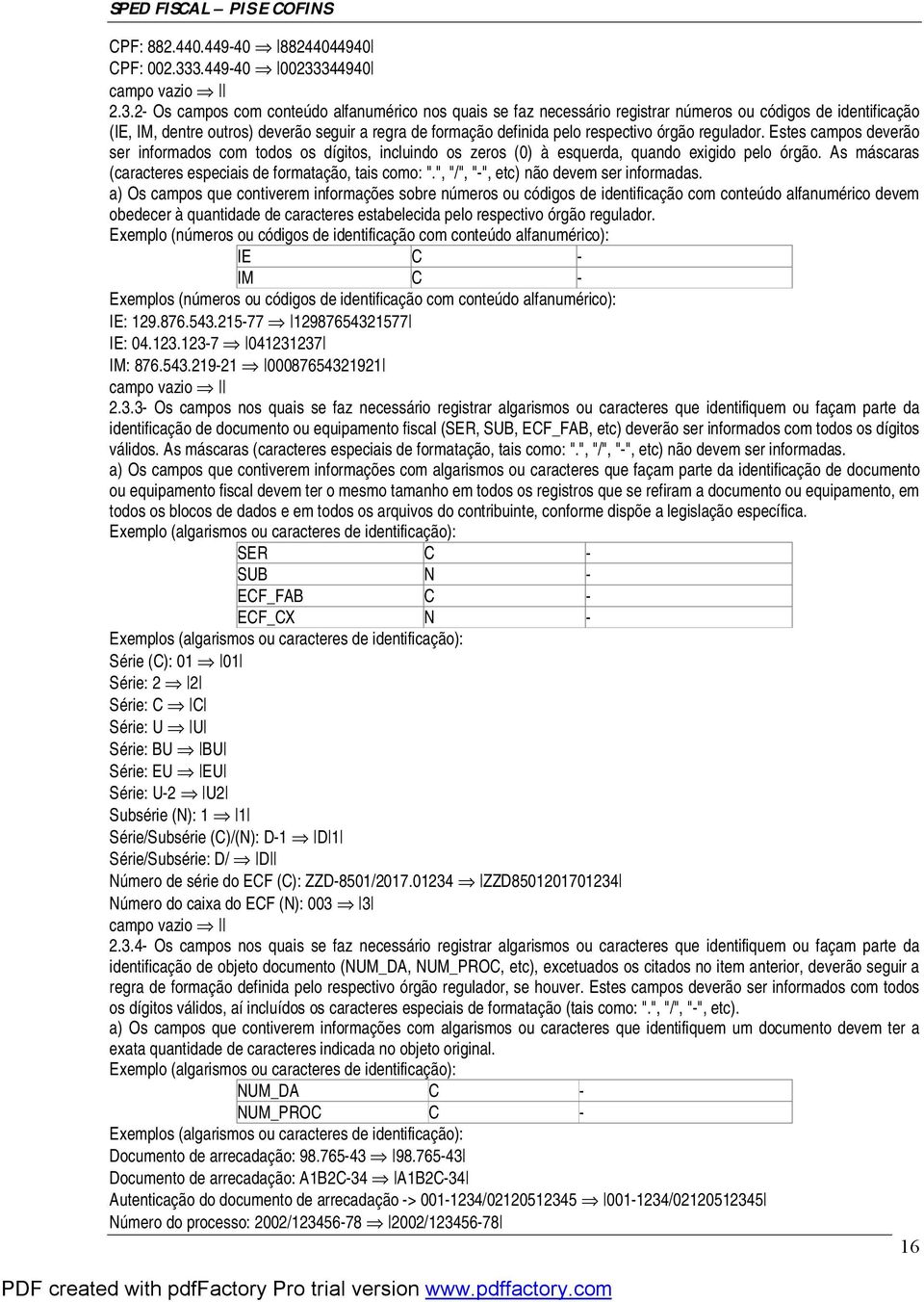 formação definida pelo respectivo órgão regulador. Estes campos deverão ser informados com todos os dígitos, incluindo os zeros (0) à esquerda, quando exigido pelo órgão.