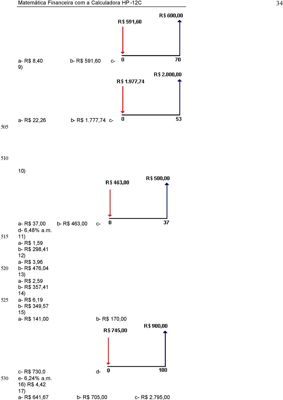 11) a- R$ 1,59 b- R$ 298,41 12) a- R$ 3,96 b- R$ 476,04 13) a- R$ 2,59 b- R$ 357,41 14) a- R$ 6,19 b-