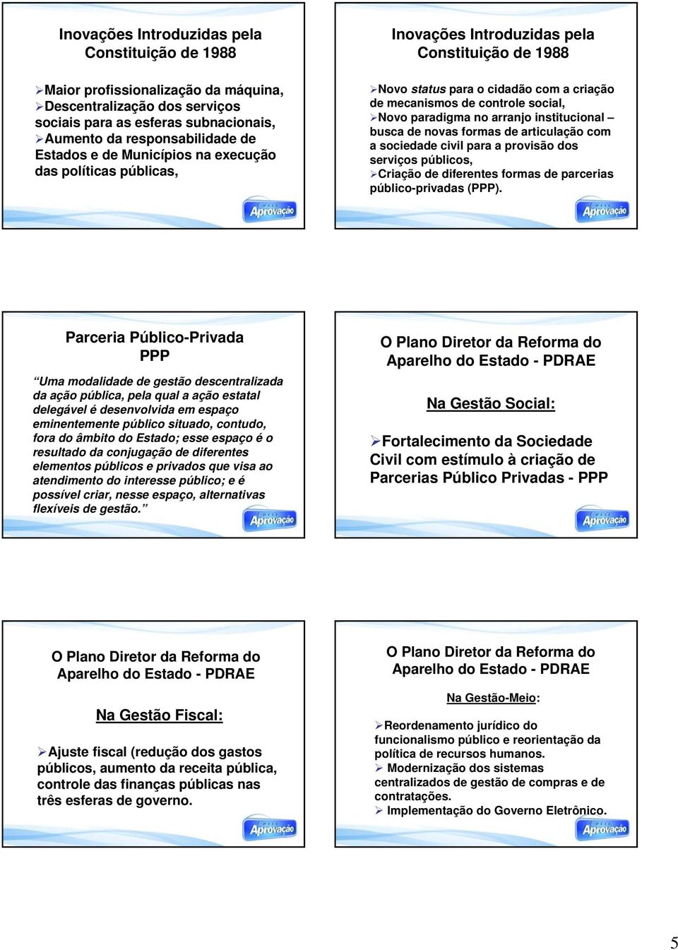 institucional busca de novas formas de articulação com a sociedade civil para a provisão dos serviços públicos, Criação de diferentes formas de parcerias público-privadas (PPP).