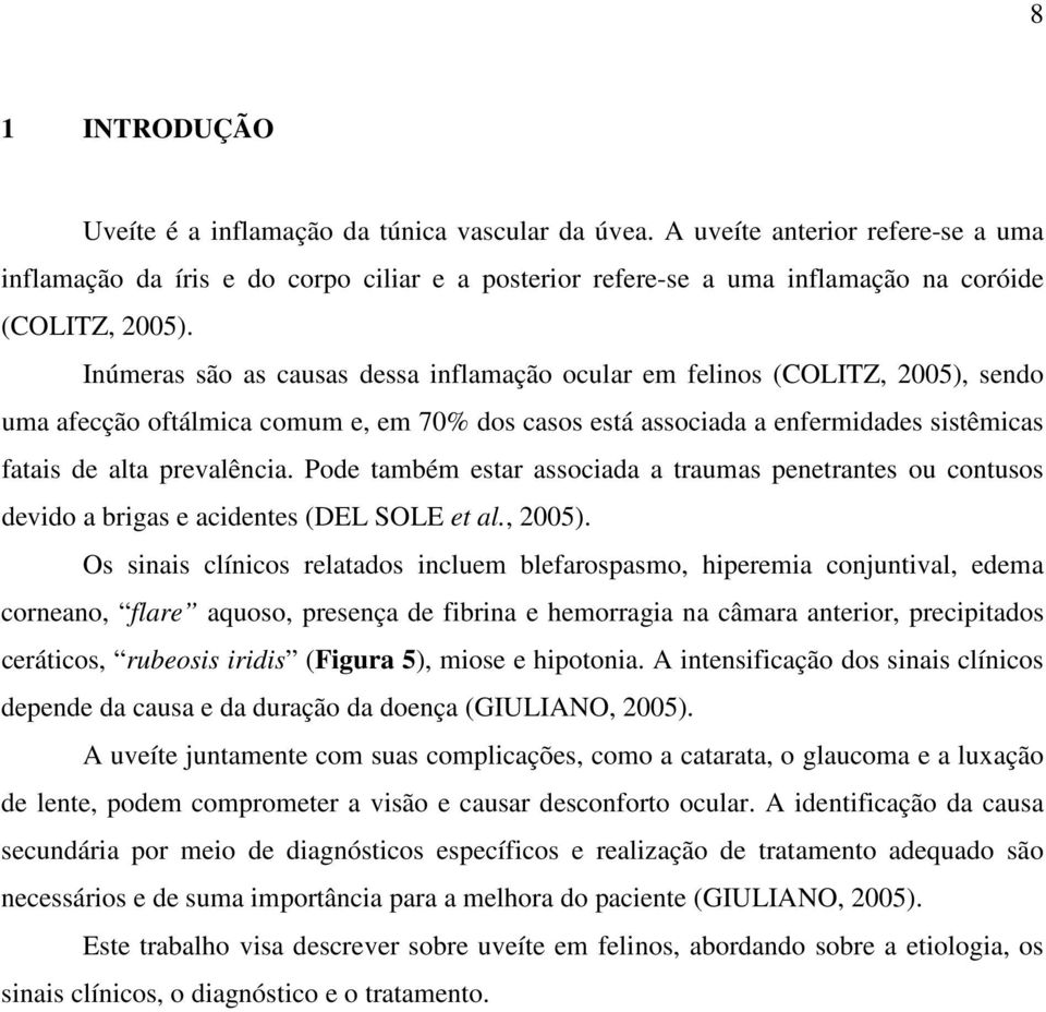 Inúmeras são as causas dessa inflamação ocular em felinos (COLITZ, 2005), sendo uma afecção oftálmica comum e, em 70% dos casos está associada a enfermidades sistêmicas fatais de alta prevalência.