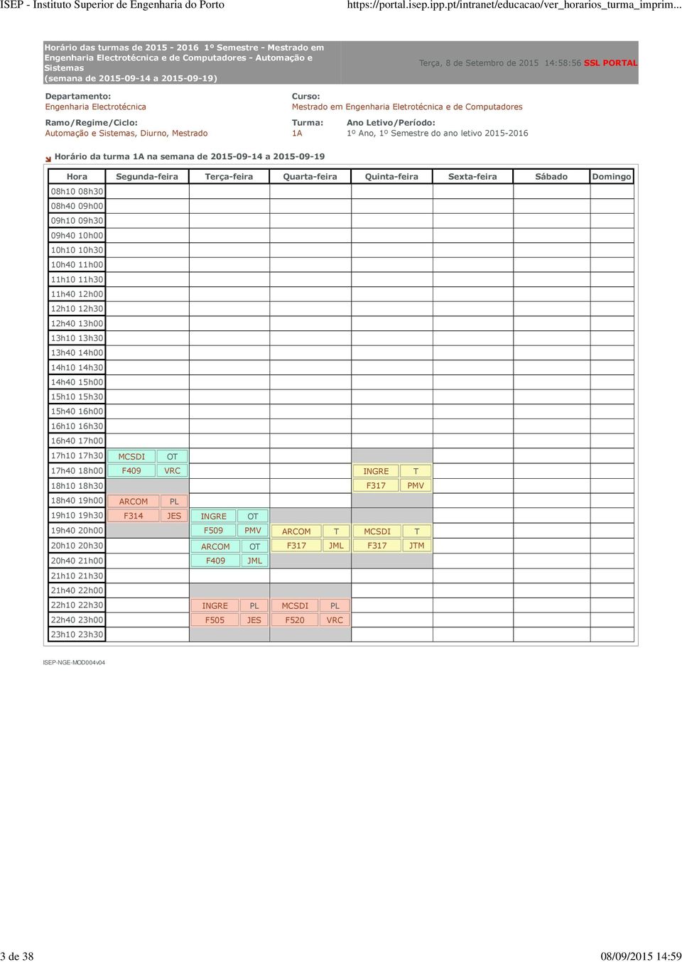 1A na semana de 2015-09-14 a 2015-09-19 MCSDI OT F409 VRC INGRE T ARCOM F317 PMV F314 JES INGRE OT