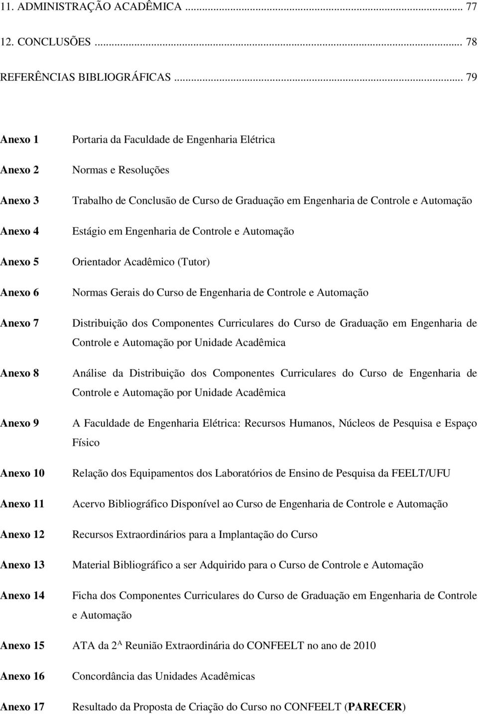 Conclusão de Curso de Graduação em Engenharia de Controle e Automação Estágio em Engenharia de Controle e Automação Orientador Acadêmico (Tutor) Normas Gerais do Curso de Engenharia de Controle e