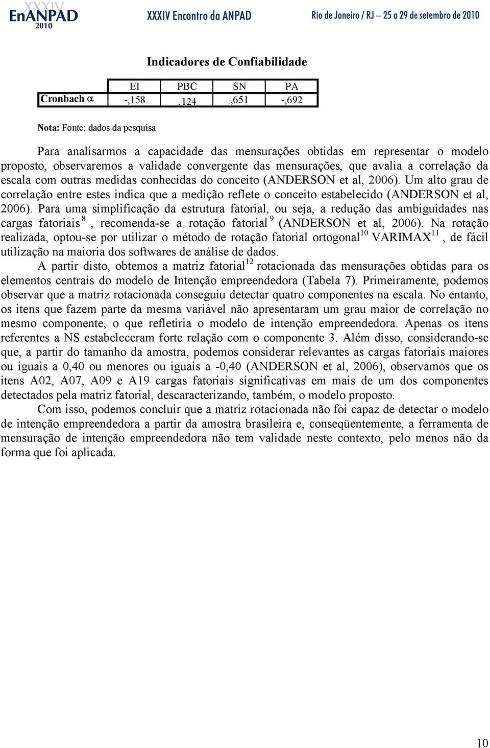 Um alto grau de correlação entre estes indica que a medição reflete o conceito estabelecido (ANDERSON et al, 2006).