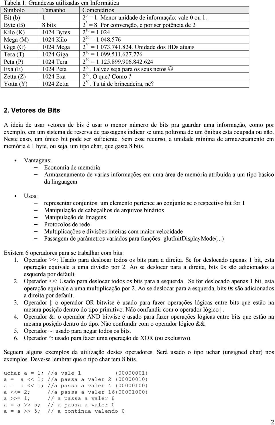 099.511.627.776 Peta (P) 1024 Tera 2 50 = 1.125.899.906.842.624 Exa (E) 1024 Peta 2 60. Talvez seja para os seus netos Zetta (Z) 1024 Exa 2 70. O que? Como? Yotta (Y) 1024 Zetta 2 80.